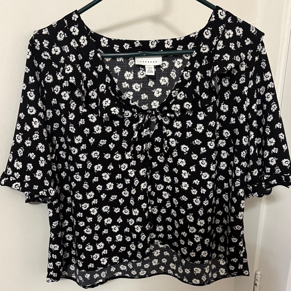 Topshop Black and White Floral Blouse